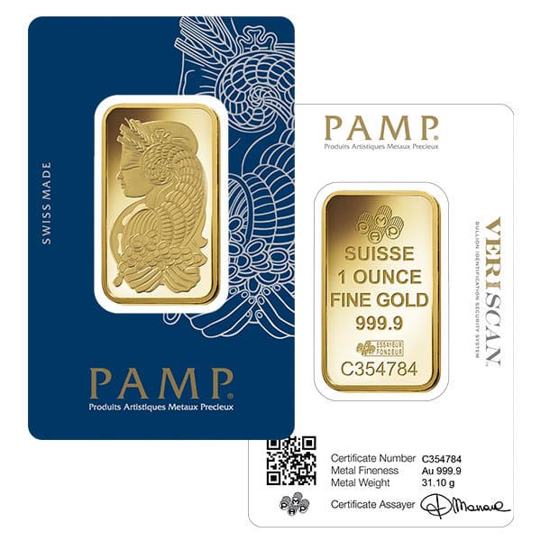 1 oz Gold Bar PAMP Suisse Lady Fortuna Veriscan (New In Assay)